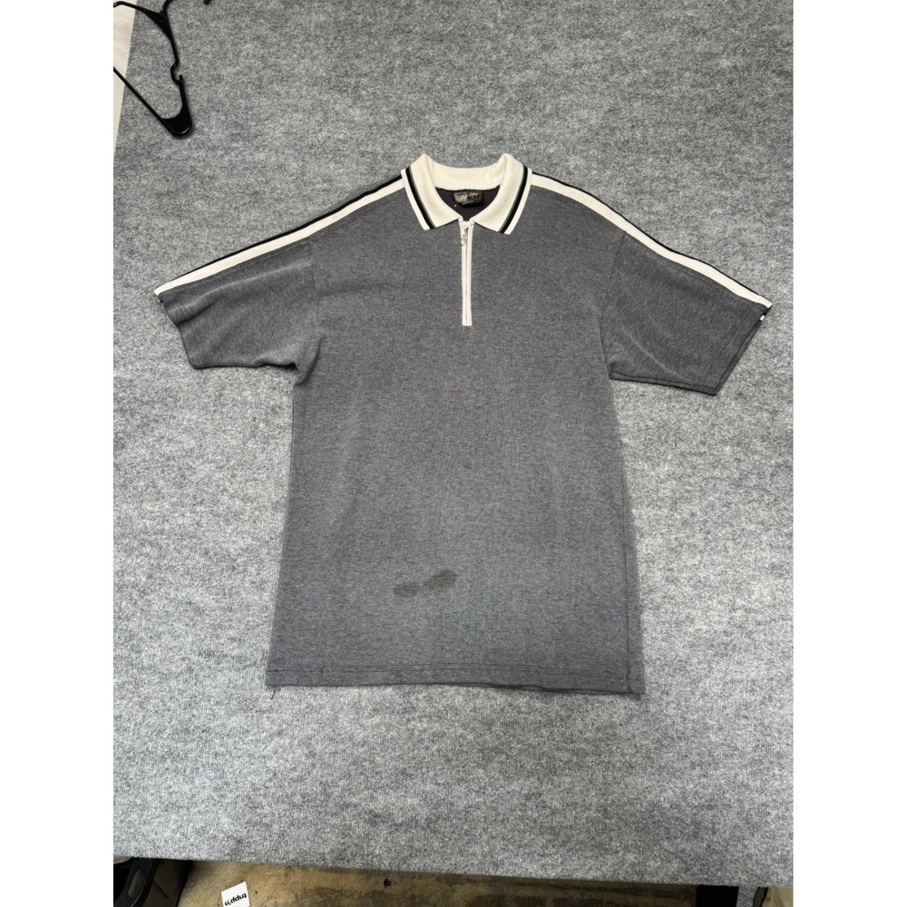 Flip Flop Mens XXL Gray Ribbed Quarter Zip Polo Racing Stripe Short Sleeve Shirt